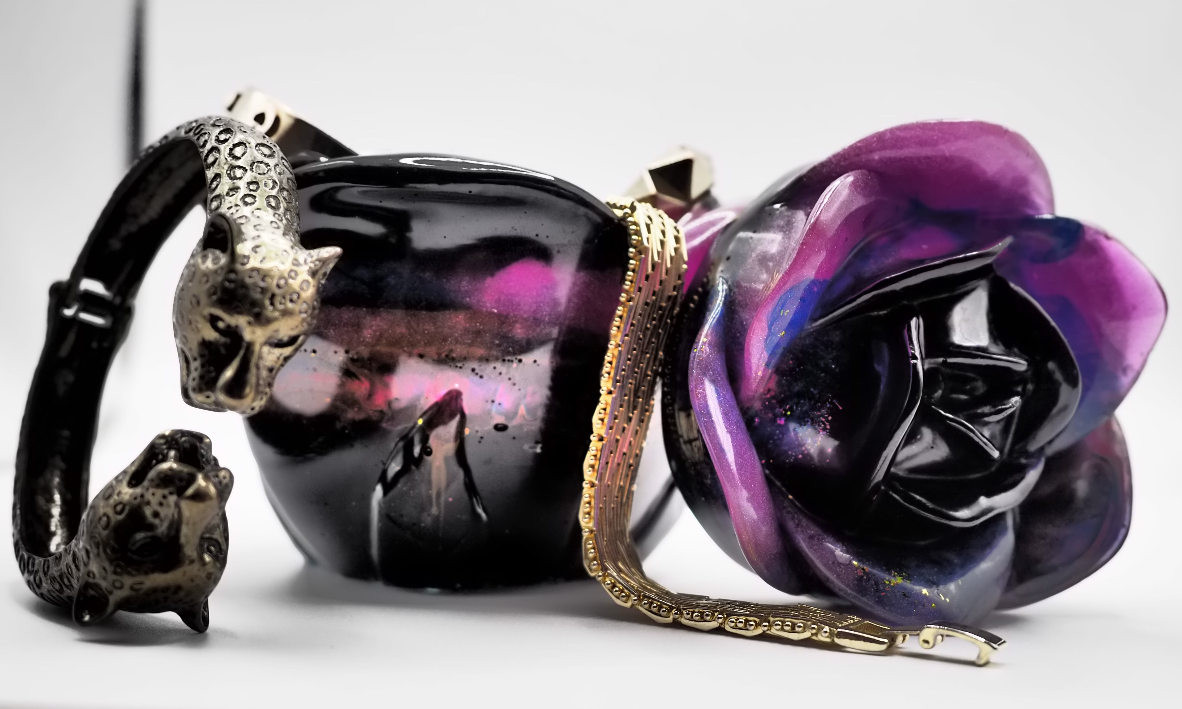 Midnight Rose reliquary resin rose jar